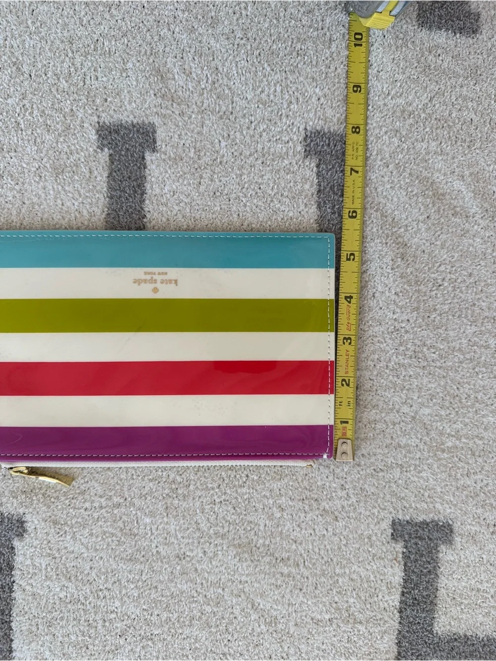 kate spade Multicolor Glossy Stripe Zip Pouch - Turquoise, Lime, Red, Purple